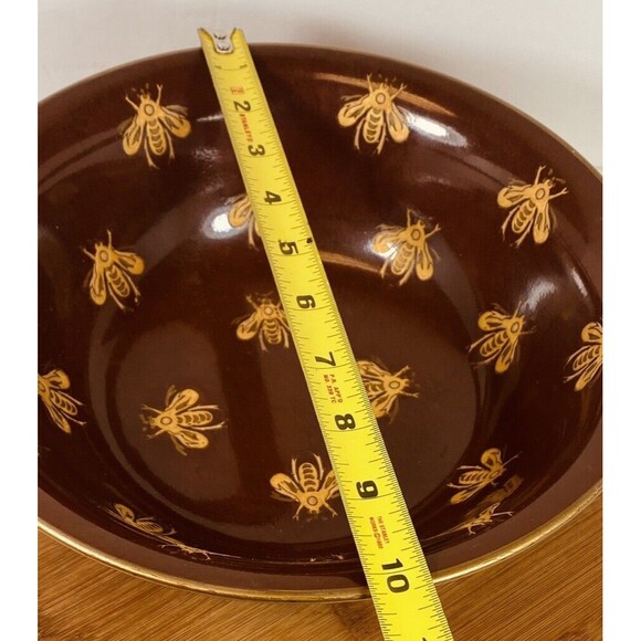 Bumble Bee Bowl Hand Painted Decorative Bowl Dish Andrea By Sedek Maroon & Gold - Picture 5 of 6
